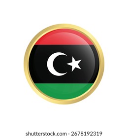 Libyan Flag Badge A Round Emblem with Gold Border