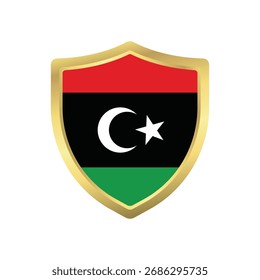 Libyan Flag in a Golden Shield