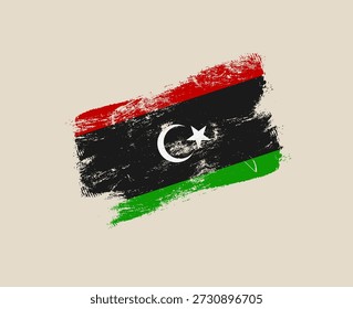 Bandera libia presentada con un trazo de pincel grunge afligido, una Ilustración vectorial patriótica de símbolo nacional sobre un fondo neutral..
