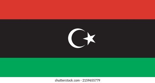 Libyan flag in red, black and green with the moon and star in white. Travels