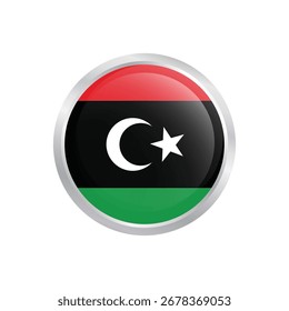 Libyan Flag in a Round silver Badge