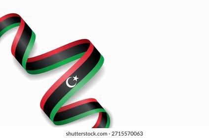 La bandera libia estilizó una cinta ondulada, que simboliza el orgullo nacional, la celebración o la identidad cultural. Ilustración vectorial.