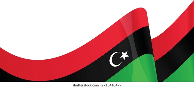 Bandera libia ondeando en vibrantes colores de rojo, negro y verde.