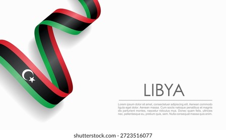 Cinta ondulada de la bandera libia, que simboliza el orgullo nacional, ideal para temas de diseño patriótico o cultural. Ilustración vectorial.
