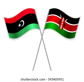 Libyan and Kenyan crossed flags. Libya combined with Kenya isolated on white. Language learning, international business or travel concept.