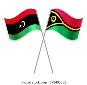 Libyan and Vanuatuan crossed flags. Libya combined with Vanuatu isolated on white. Language learning, international business or travel concept.