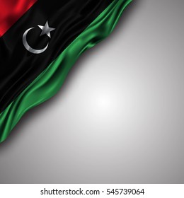 libyan waving silky flag isolated on gray background, can be used in many topic like national day, libya  independence day and any national and international  events