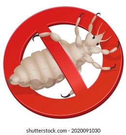 Lice crushed by a prohibition symbol on a white background