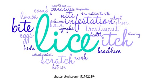 Lice word cloud on a white background.  
