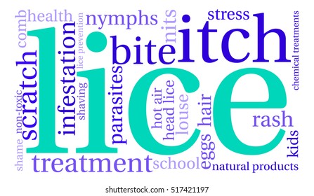 Lice word cloud on a white background.  