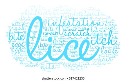 Lice word cloud on a white background.  
