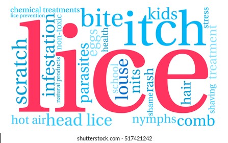 Lice word cloud on a white background.  