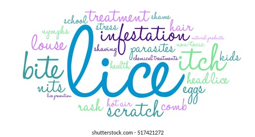 Lice word cloud on a white background.  
