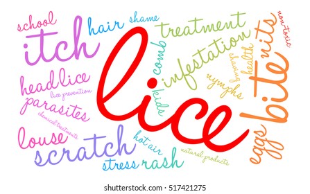 Lice word cloud on a white background.  
