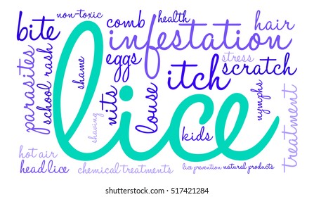 Lice word cloud on a white background.  
