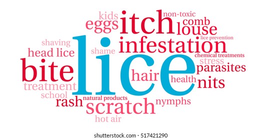 Lice word cloud on a white background.  