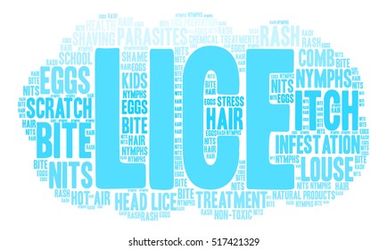 Lice word cloud on a white background.  