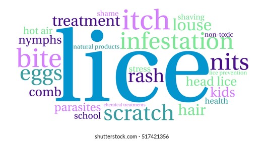 Lice word cloud on a white background.  