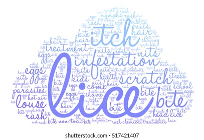 Lice word cloud on a white background.  