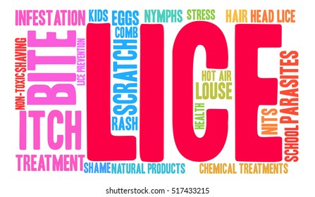 Lice word cloud on a white background.  