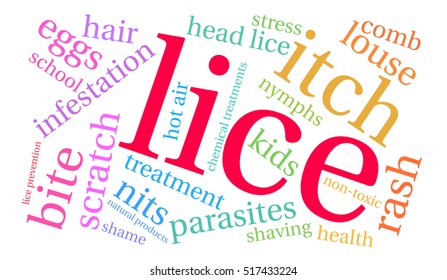 Lice word cloud on a white background.  