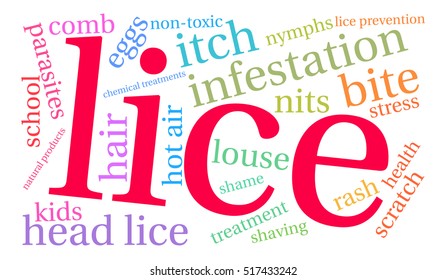 Lice word cloud on a white background.  