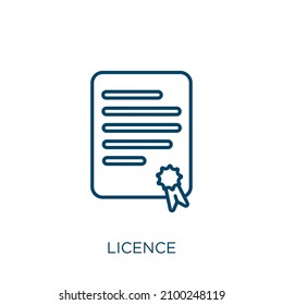 licence icon. Thin linear licence outline icon isolated on white background. Line vector licence sign, symbol for web and mobile