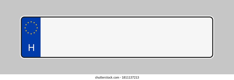 Licence Plate Of Hungary. Vehicle Registration Plates Frame Vector Isolated. Hungarian Car Number Plate Template.