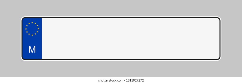 Licence plate of Malta. Vehicle registration plates frame vector isolated. Car number plate template.