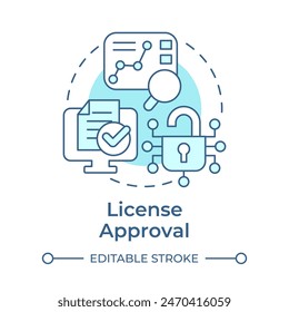 License approval soft blue concept icon. Software validation, certification documents. Round shape line illustration. Abstract idea. Graphic design. Easy to use in infographic, presentation