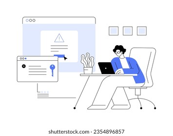 Ilustración del vector de concepto abstracto de licencia expirada. Hombre recibiendo un aviso en la pantalla del ordenador, problema de expiración de licencia de software profesional, metáfora abstracta moderna de tecnología de la información.
