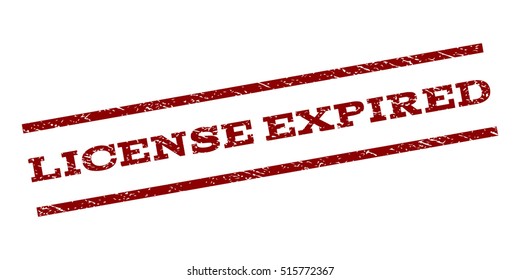 License Expired watermark stamp. Text tag between parallel lines with grunge design style. Rubber seal stamp with dirty texture. Vector dark red color ink imprint on a white background.