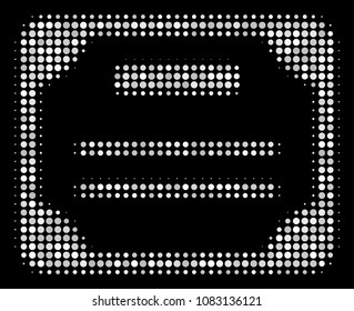 License halftone vector icon. Illustration style is dot iconic license symbol on a black background. Halftone structure is created of circle items.
