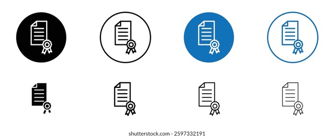 License icon set in black and blue colors on white background