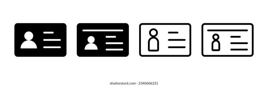 Ilustración del conjunto de iconos de licencia. Icono de tarjeta de identificación. licencia de conducir, tarjeta de identificación del personal 