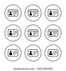 License icon set vector. ID card icon. driver license, staff identification card 