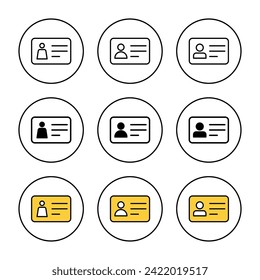 vector conjunto de iconos de licencia. Icono de tarjeta de identificación. licencia de conducir, tarjeta de identificación del personal 