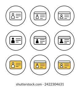 License icon set vector. ID card icon. driver license, staff identification card 