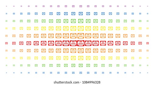 License icon spectral halftone pattern. Vector license symbols are organized into halftone grid with vertical spectrum gradient. Constructed for backgrounds, covers, templates and abstract concepts.