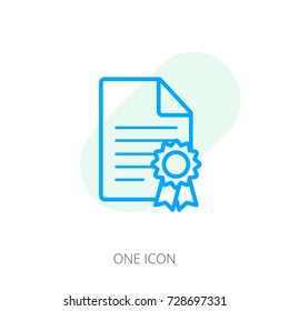 License icon. Style is line symbol, blue color, white background.