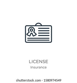 License icon. Thin linear license outline icon isolated on white background from insurance collection. Line vector sign, symbol for web and mobile