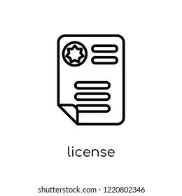 License Icon. Trendy Modern Flat Linear Vector License Icon On White Background From Thin Line Insurance Collection, Editable Outline Stroke Vector Illustration