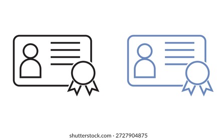 Symbol für den Lizenzausweis. Minimale Flachsymbole mit Führerschein oder Personalausweis mit Profilfoto und Autosymbol, geeignet für Apps, Schnittstellen und Dokumente.