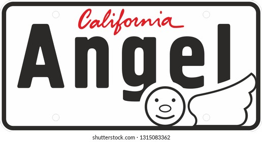 license number plate, Vehicle registration number. icon of the angel and the word California. Vector illustration