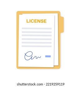 LIcense paper page, realistic contract mockup. Agreement document with signature. Tax summary, financial report or invoice. Realistic report with shadow effect. Paperwork concept vector illustration