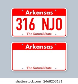 License plate of Arkansas. Car number plate. Vector stock illustration