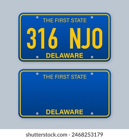 License plate of Delaware. Car number plate. Vector stock illustration