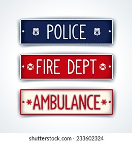 Ã?Â??ar license plate for emergency services - police, fire department, ambulance. Vector eps 10