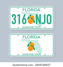 License plate of Florida. Car number plate. Vector stock illustration