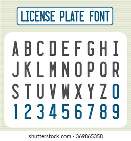 License plate font. Car identification number style letters set.